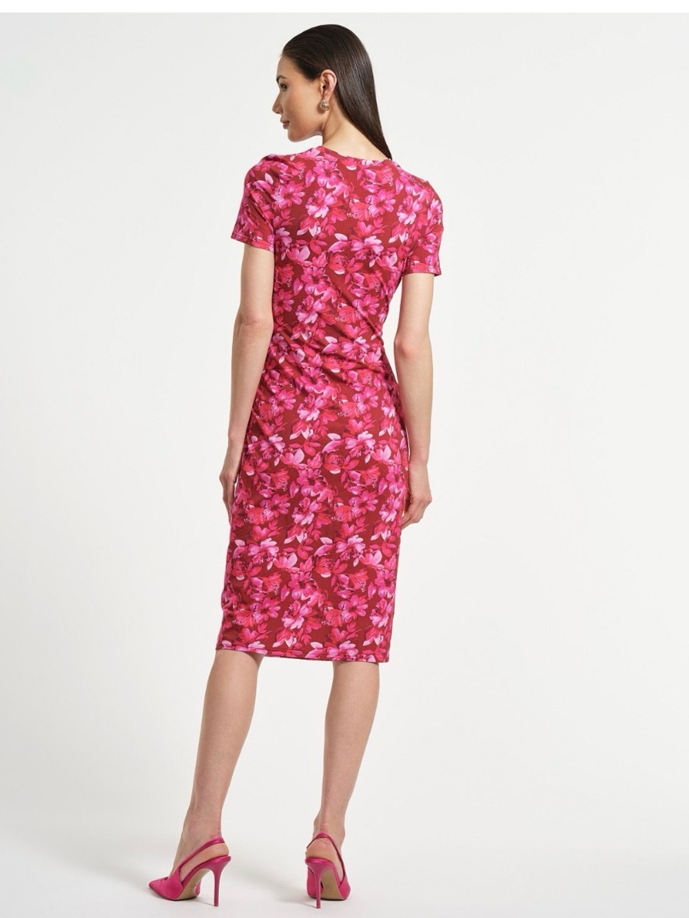 NWT Isaac Mizrahi Floral Short-Sleeve Sheath Dress in Fuchsia Pink - Picture 8 of 8